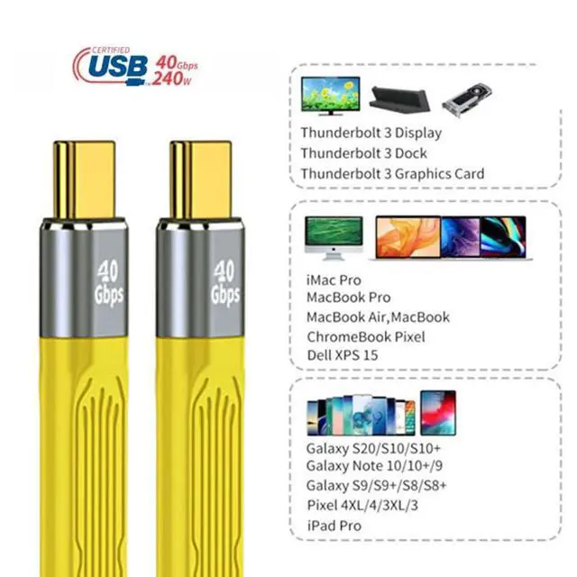 Alt view image 4 of 7 - USB4.0 Type-C USB-C Male to Male USB4 Flat Slim FPC Data Cable Yellow Color Compatible with Laptop Phone 13cm (40Gbps 100W 8K)