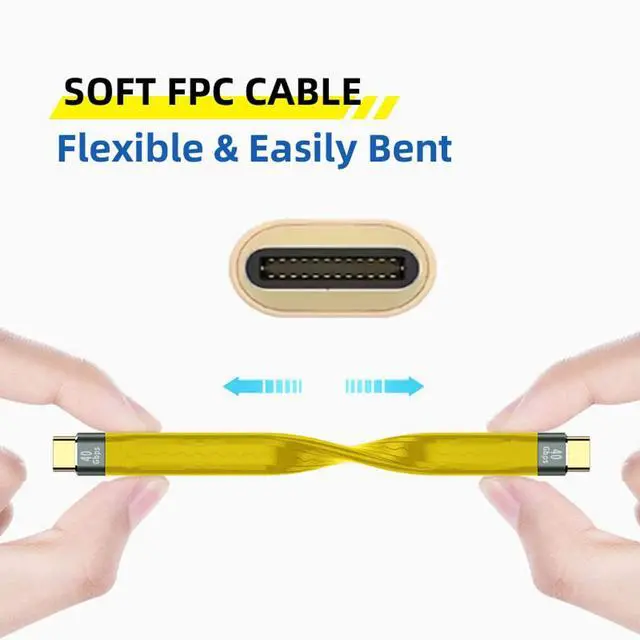 Alt view image 5 of 7 - USB4.0 Type-C USB-C Male to Male USB4 Flat Slim FPC Data Cable Yellow Color Compatible with Laptop Phone 13cm (40Gbps 100W 8K)