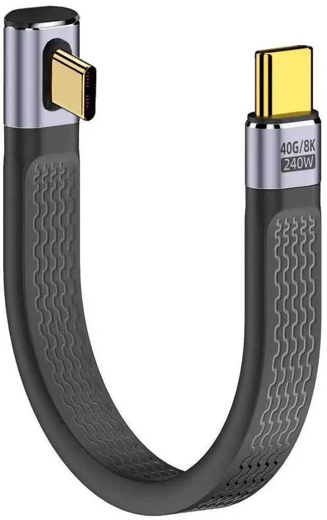 Main image of USB4.0 Low Profile Angled 240W Type-C USB-C Male to Male USB4 40Gbps 100W 8K Flat Slim FPC Data Cable Compatible with Laptop Phone 13cm (40Gbps 240W 8K)