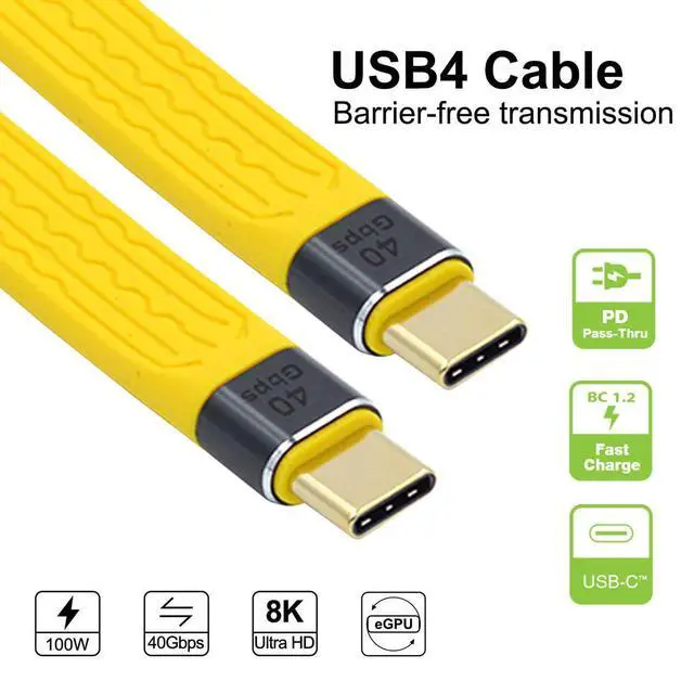 Alt view image 7 of 7 - USB4.0 Type-C USB-C Male to Male USB4 Flat Slim FPC Data Cable Yellow Color Compatible with Laptop Phone 13cm (40Gbps 100W 8K)