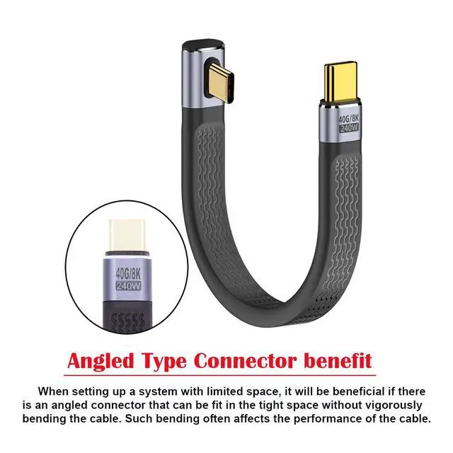 Alt view image 6 of 7 - USB4.0 Low Profile Angled 240W Type-C USB-C Male to Male USB4 40Gbps 100W 8K Flat Slim FPC Data Cable Compatible with Laptop Phone 13cm (40Gbps 240W 8K)