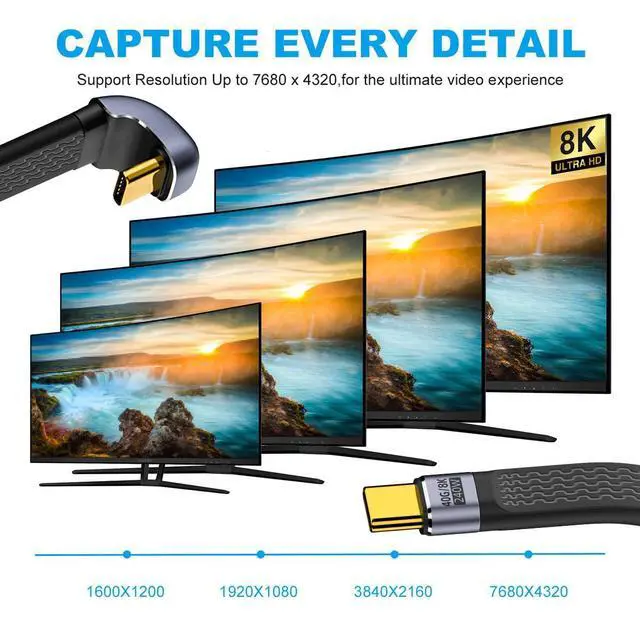 Alt view image 2 of 7 - USB4.0 240W Type-C USB-C Male to Male USB4 40Gbps 100W 8K Flat Slim FPC Data Opposite U Shape Back Angled Cable Compatible with Laptop Phone 13cm (40Gbps 240W 8K)