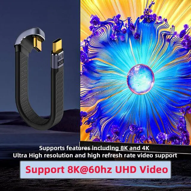 Alt view image 3 of 7 - USB4.0 240W Type-C USB-C Male to Male USB4 40Gbps 100W 8K Flat Slim FPC Data Opposite U Shape Back Angled Cable Compatible with Laptop Phone 13cm (40Gbps 240W 8K)