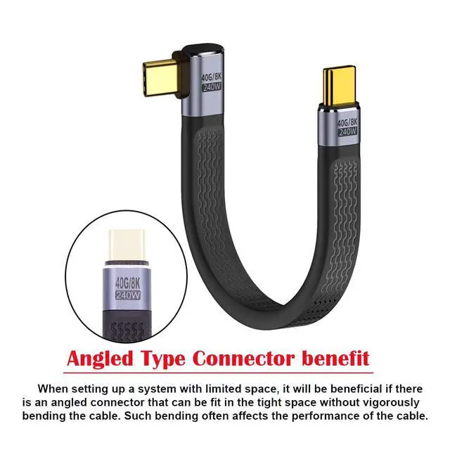 Alt view image 2 of 7 - USB4.0 Right Angled 240W Type-C USB-C Male to Male USB4 40Gbps 100W 8K Flat Slim FPC Data Cable Compatible with Laptop Phone 13cm (40Gbps 240W 8K)