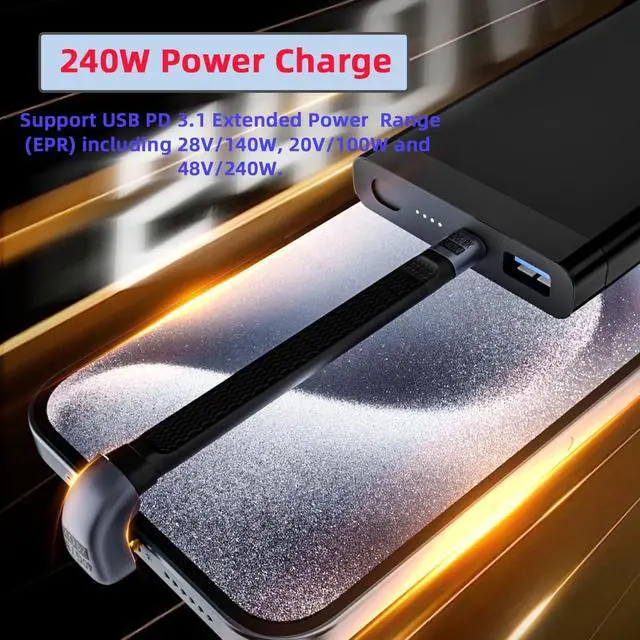 Alt view image 5 of 7 - USB4.0 240W Type-C USB-C Male to Male USB4 40Gbps 100W 8K Flat Slim FPC Data Opposite U Shape Back Angled Cable Compatible with Laptop Phone 13cm (40Gbps 240W 8K)