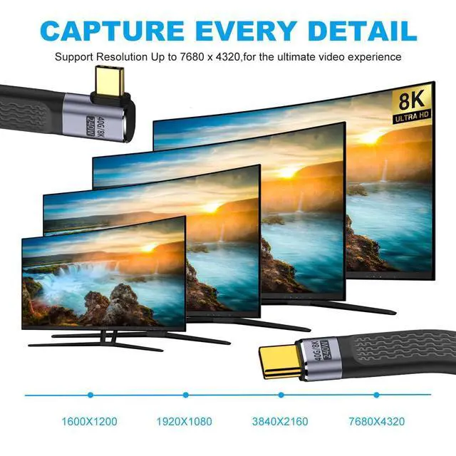Alt view image 3 of 7 - USB4.0 Right Angled 240W Type-C USB-C Male to Male USB4 40Gbps 100W 8K Flat Slim FPC Data Cable Compatible with Laptop Phone 13cm (40Gbps 240W 8K)
