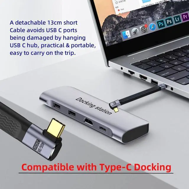 Alt view image 6 of 7 - USB4.0 Right Angled 240W Type-C USB-C Male to Male USB4 40Gbps 100W 8K Flat Slim FPC Data Cable Compatible with Laptop Phone 13cm (40Gbps 240W 8K)
