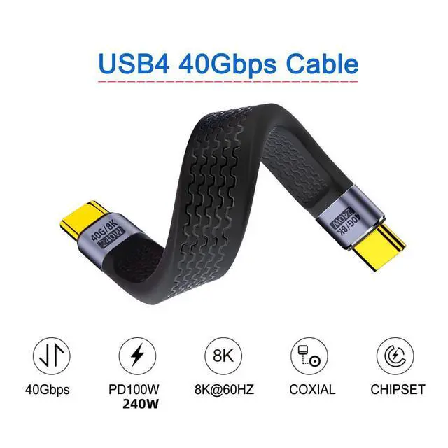 Alt view image 2 of 7 - USB4.0 240W Type-C USB-C Male to Male USB4 40Gbps 100W 8K Flat Slim FPC Data Cable Compatible with Laptop Phone 13cm (40Gbps 240W 8K)