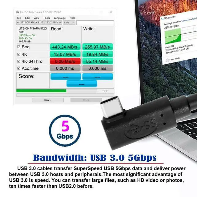 Alt view image 7 of 7 - USB 3.1 Type-C Left Right Angled Type to Standard USB3.0 Data Cable Compatible for Camera Link VR (5.0M)