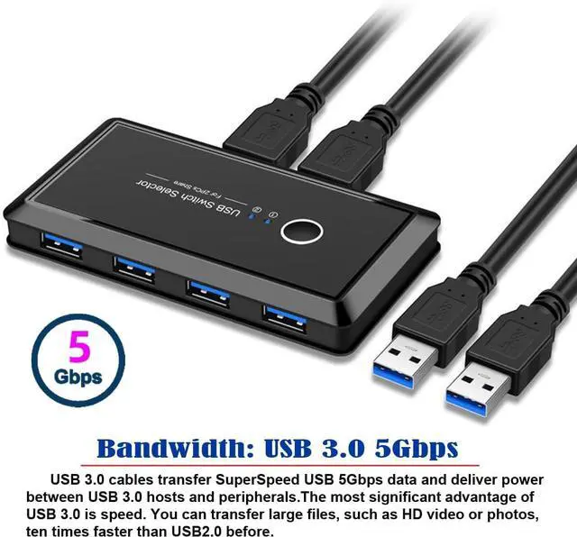 Main image of USB 3.0 Switch Selector KVM 2 Port PCs Sharing 4 Devices Compatible for Keyboard Mouse Scanner Printer (USB 3.0)