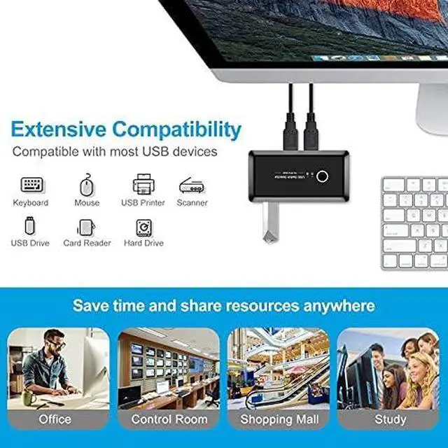 Alt view image 4 of 5 - USB 3.0 Switch Selector KVM 2 Port PCs Sharing 4 Devices Compatible for Keyboard Mouse Scanner Printer (USB 3.0)