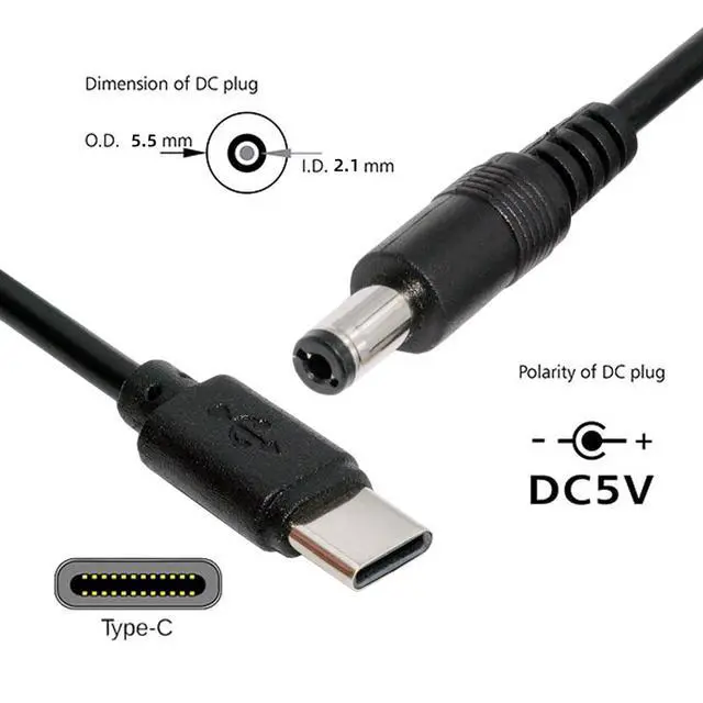 Alt view image 4 of 7 - Type C USB-C Input with 5.1K Resistor to 5V DC 5.5 * 2.1mm Output Power Charge Cable 100cm for DC5V Desk Lamp Fan Camera