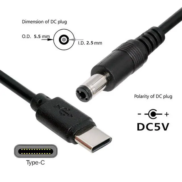 Alt view image 4 of 7 - Type C USB-C Input with 5.1K Resistor to 5V DC 5.5 * 2.5mm Output Power Charge Cable 100cm for DC5V Desk Lamp Fan Camera
