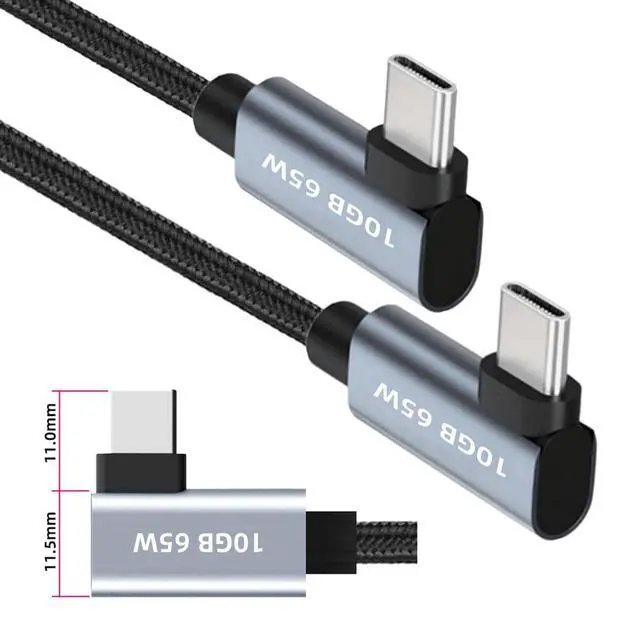 Alt view image 7 of 7 - USB-C 10Gbps Type-C Angled Male to Male Video 4K Power PD 65W Cable Dual Right Angled 90 Degree Connector (100cm)