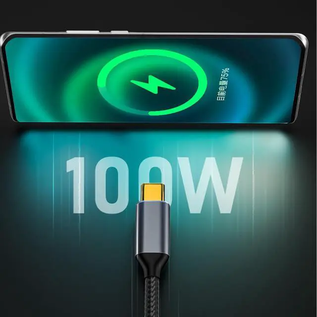 Alt view image 2 of 7 - Type-C USB-C Low Profile Right Angled Male to Straight Male USB3.1 10Gbps Video 4K 100W 20V 5A PD Power Data Cable with E-Marker (200cm)
