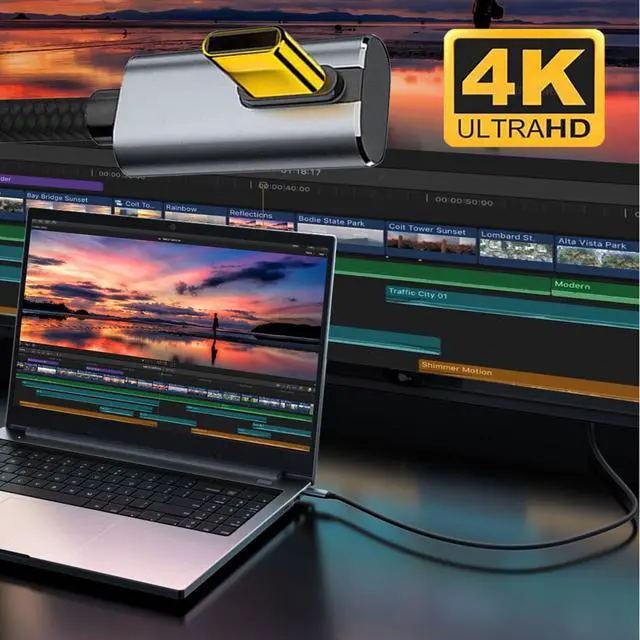 Alt view image 2 of 7 - Type-C USB-C Low Profile Right Angled Male to Straight Male USB3.1 10Gbps Video 4K 100W 20V 5A PD Power Data Cable with E-Marker (50cm)