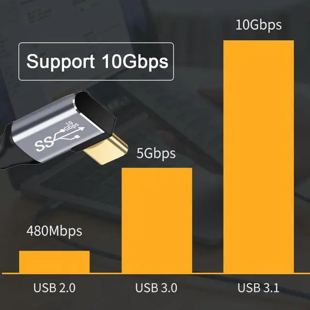 Alt view image 2 of 7 - Type-C USB-C Left Right Angled Male to Straight Male USB3.1 10Gbps Video 4K 100W 20V 5A PD Power Data Cable with E-Marker (200cm)
