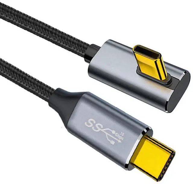 Main image of Type-C USB-C Low Profile Right Angled Male to Straight Male USB3.1 10Gbps Video 4K 100W 20V 5A PD Power Data Cable with E-Marker (50cm)