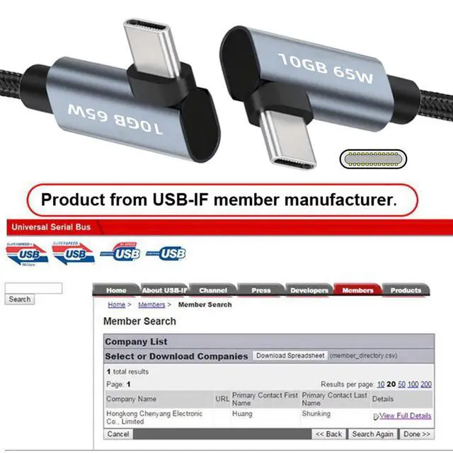 Alt view image 2 of 7 - USB-C 10Gbps Type-C Angled Male to Male Video 4K Power PD 65W Cable Dual Right Angled 90 Degree Connector (100cm)
