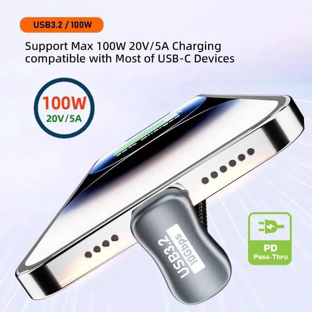 Alt view image 7 of 7 - Type-C USB-C Opposite U Shape Back Angled Male to Straight Male USB3.1 10Gbps Video 4K 100W 20V 5A PD Power Cable with E-Marker (100cm)