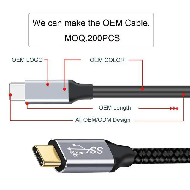 Alt view image 7 of 7 - Type-C USB-C Male to Male USB3.1 10Gbps Video 4K 100W 20V 5A PD Power Data Cable with E-Marker (300cm)