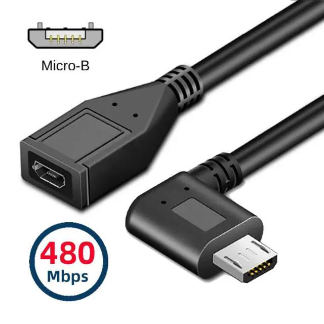 Alt view image 7 of 7 - 90 Degree Left Angled Micro USB 2.0 Male to Female Data Charge Cable 480Mbps for Phone Extension (50cm)