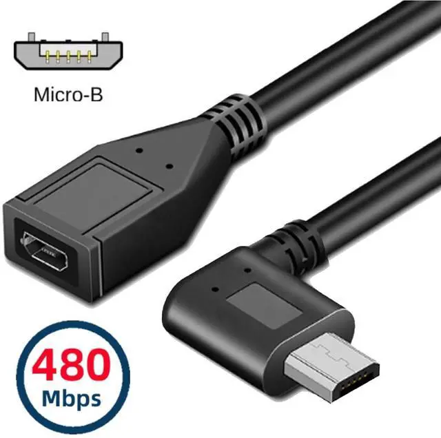 Alt view image 2 of 7 - 90 Degree Right Angled Micro USB 2.0 Male to Female Data Charge Cable 480Mbps for Phone Extension (50cm)