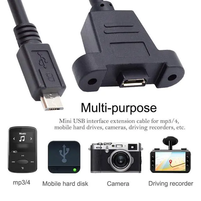 Alt view image 6 of 7 - Micro USB 5Pin Male to Female Extension Panel Mount Type Cable with Screws (50CM)