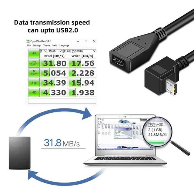 Alt view image 4 of 7 - 90 Degree Down Angled Micro USB 2.0 Male to Female Data Charge Cable 480Mbps for Phone Extension (25cm)