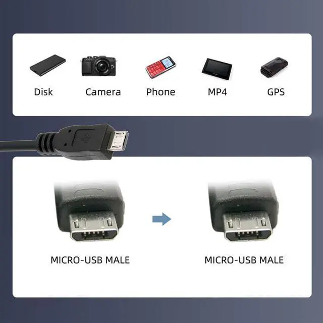 Alt view image 4 of 7 - Micro USB2.0 Male to Micro USB Male 5Pin Data Charge Cable 480Mbps for Phone Tablet Camera (100cm)