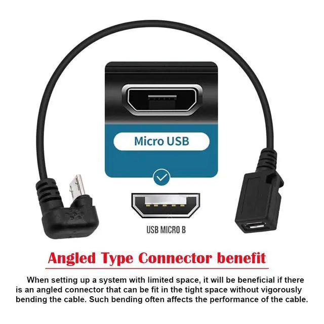 Alt view image 3 of 7 - Opposite U Shape Back Angled Micro USB 2.0 Male to Female Data Charge Cable 480Mbps for Phone Extension (30cm)