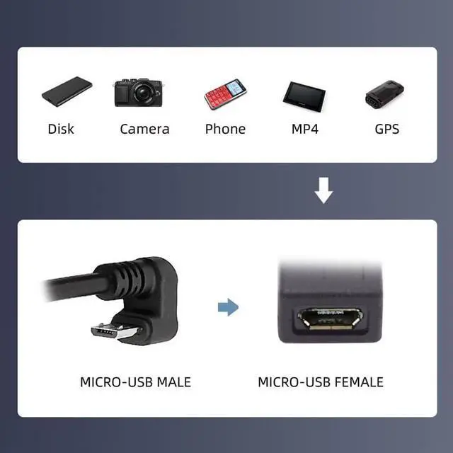 Alt view image 5 of 7 - Opposite U Shape Back Angled Micro USB 2.0 Male to Female Data Charge Cable 480Mbps for Phone Extension (30cm)
