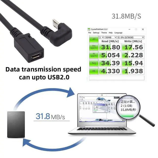Alt view image 4 of 7 - Opposite U Shape Back Angled Micro USB 2.0 Male to Female Data Charge Cable 480Mbps for Phone Extension (30cm)