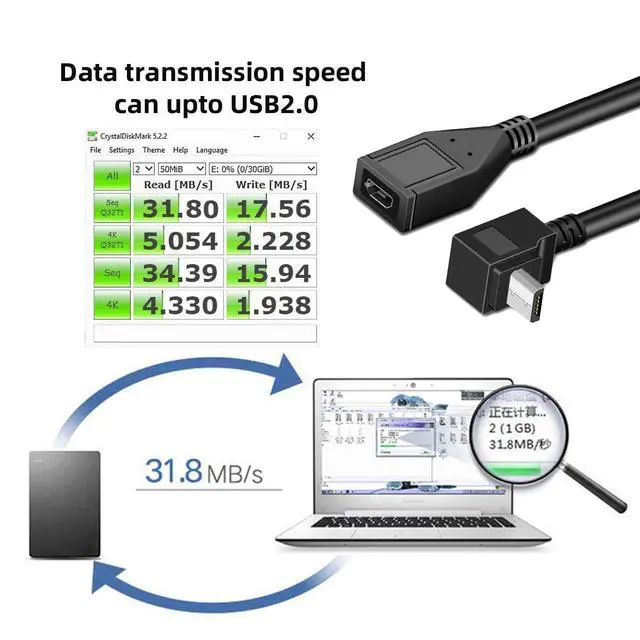 Alt view image 4 of 7 - 90 Degree Up Angled Micro USB 2.0 Male to Female Data Charge Cable 480Mbps for Phone Extension (25cm)