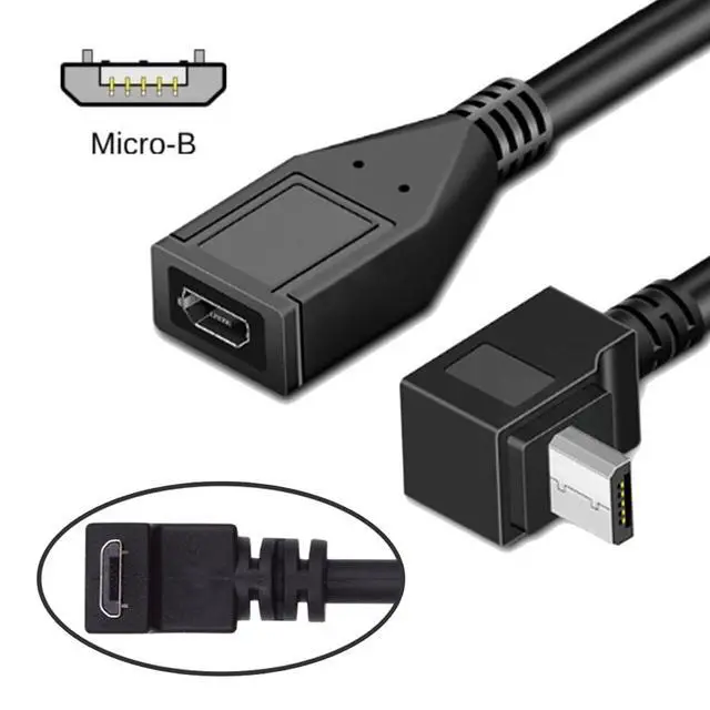 Alt view image 6 of 7 - 2pcs Up & Down 90 Degree Angled Micro USB 2.0 Male to Female Extension Cable 0.2m Full Pin Connected (20CM)