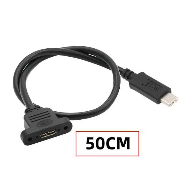 Alt view image 2 of 7 - USB 3.0 Type-C USB-C Male to Micro 3.0 Type-B Female Screw Mount Type Extension Data Cable 480Mbps (50cm)