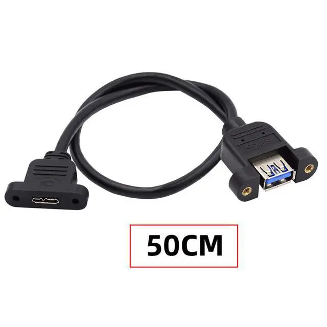Alt view image 2 of 7 - USB 3.0 Type-A Female to Micro 3.0 Type-B Female Screw Mount Type Extension Power Data Cable 480Mbps (50cm)