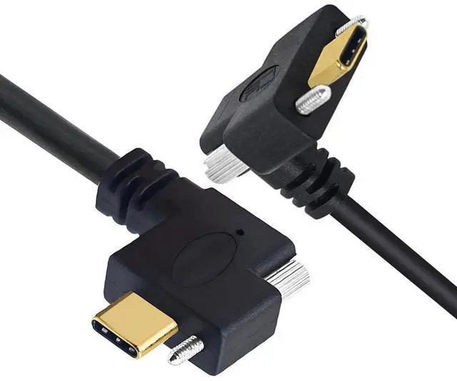 Main image of USB 3.1 Type-C Male Single Screw Angled to Dual Thumbscrew Locking USB-C Up Down Angled 90 Degree 10Gbps Data Cable Panel Mount Type 3ft (100cm)