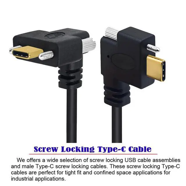Alt view image 3 of 7 - USB 3.1 Type-C Male Single Screw Angled to Dual Thumbscrew Locking USB-C Up Down Angled 90 Degree 10Gbps Data Cable Panel Mount Type 3ft (100cm)