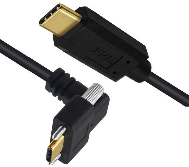 Main image of USB3.1 Type-C Male to Dual Thumbscrew Locking USB-C Vertical 90 Degree Up Down Angled 10Gbps Data Cable Panel Mount Type 3ft (100cm)