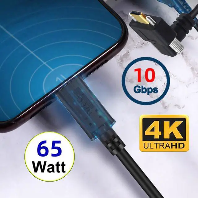 Alt view image 2 of 7 - USB3.1 Type-C Male to Dual Thumbscrew Locking USB-C Vertical 90 Degree Up Down Angled 10Gbps Data Cable Panel Mount Type 3ft (100cm)