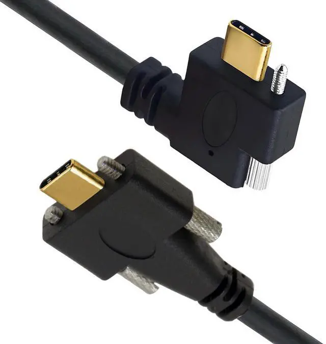 Main image of USB 3.1 Type-C Male Dual Screw to Single Thumbscrew Locking USB-C Horizontal 90 Degree Left Right Angled 10Gbps Data Cable Panel Mount Type 3ft (100cm)