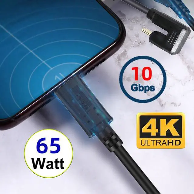 Alt view image 2 of 7 - USB3.1 Type-C Male to USB-C Male 360 Degree Opposite Back Angled Connector 10Gbps Data 4K Video 65W Power Cable 3ft (100cm)