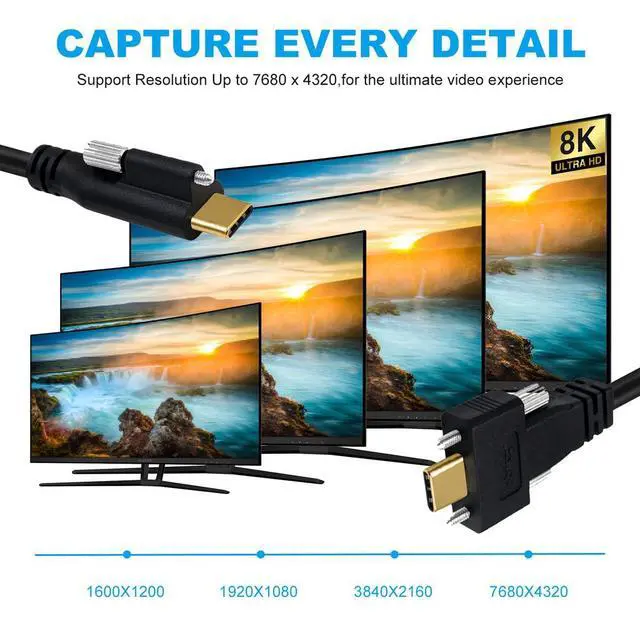 Alt view image 4 of 7 - USB 3.1 Type-C Male Single Screw to Dual Thumbscrew USB-C 10Gbps Data 4K Video 65W Power Straight Panel Mount Type 3ft (100cm)