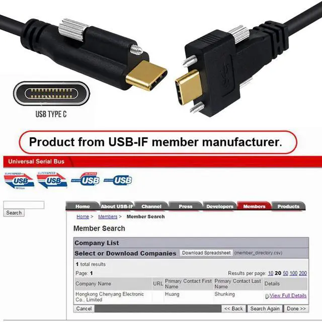 Alt view image 5 of 7 - USB 3.1 Type-C Male Single Screw to Dual Thumbscrew USB-C 10Gbps Data 4K Video 65W Power Straight Panel Mount Type 3ft (100cm)