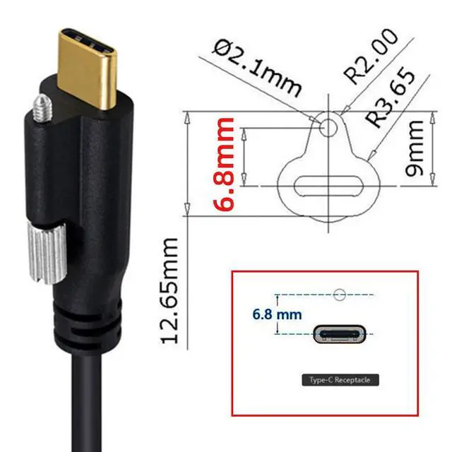 Alt view image 6 of 7 - USB 3.1 Type-C Male Single Screw to Dual Thumbscrew Locking USB-C Up Down Angled 90 Degree 10Gbps Data Cable Panel Mount Type 3ft (100cm)