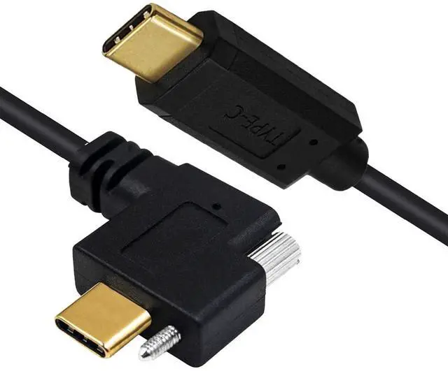 Main image of USB 3.1 Type-C Male to Single Thumbscrew Locking USB-C Horizontal 90 Degree Left Right Angled 10Gbps Data Cable Panel Mount Type 3ft (100cm)
