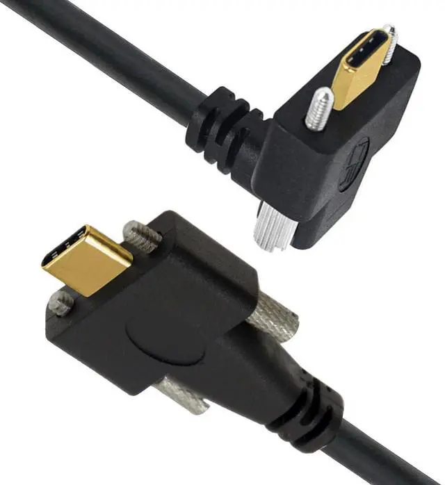 Main image of USB 3.1 Type-C Male Dual Screw to Dual Thumbscrew Locking USB-C Up Down Angled 90 Degree 10Gbps Data Cable Panel Mount Type 3ft (100cm)