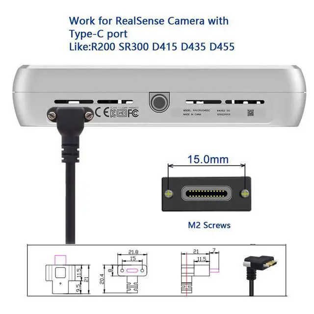 Alt view image 2 of 7 - USB 3.1 Type-C Male Dual Screw to Dual Thumbscrew Locking USB-C Up Down Angled 90 Degree 10Gbps Data Cable Panel Mount Type 3ft (100cm)