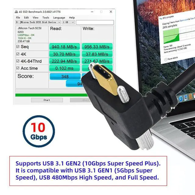 Alt view image 4 of 7 - USB 3.1 Type-C Male Dual Screw to Dual Thumbscrew Locking USB-C Up Down Angled 90 Degree 10Gbps Data Cable Panel Mount Type 3ft (100cm)